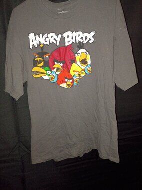 ANGRY BIRDS HEATHER GREY XL T SHIRT IN VERY GOOD CONDITION